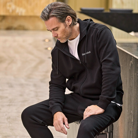 Ribbed interlock hooded full zip