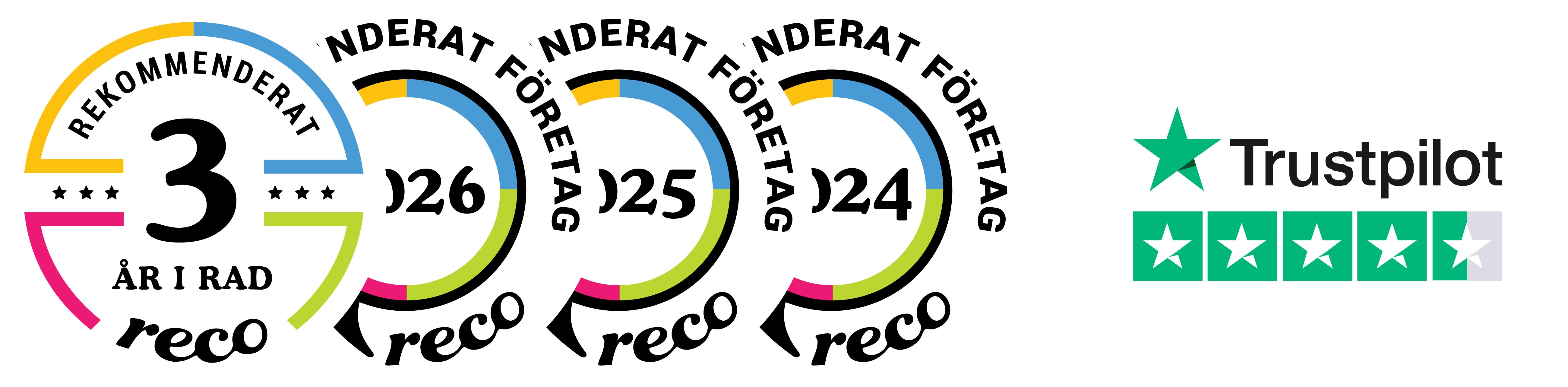 Reco rekommenderat företag 3 år i rad och Trustpilot